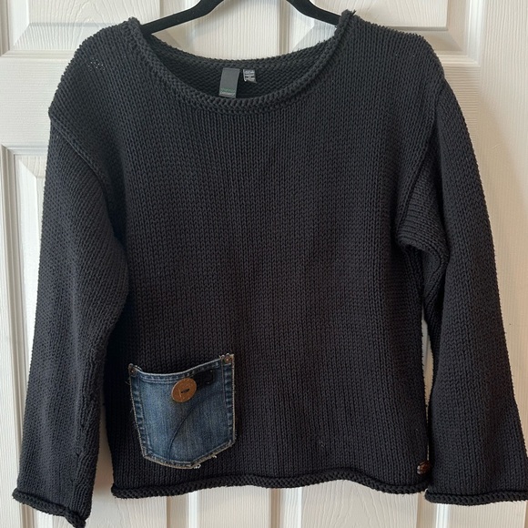 Shannon Passero Black Sweater with Denim Pocket 100% Cotton size small - Picture 1 of 6